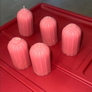 Vintage Set of 5 Pale Pink Decorative Small Pillar Candles